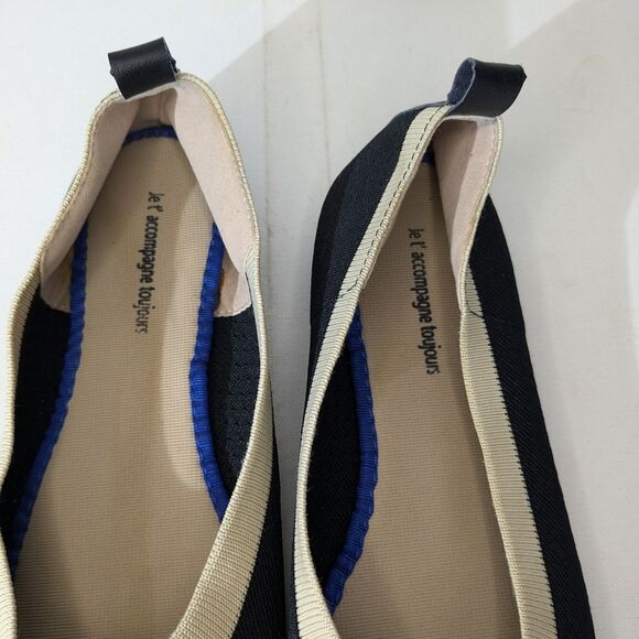 Black Cream Knit Pointed Toe Ballet Flats Women's Size 8.5 - Picture 6 of 7